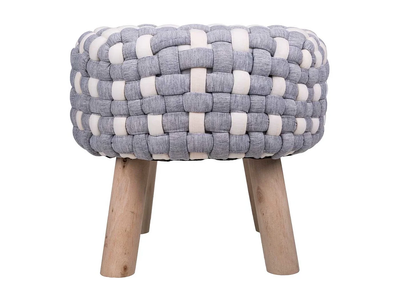 Sgabello grigio in cotone intrecciato e legno 40x40x36h