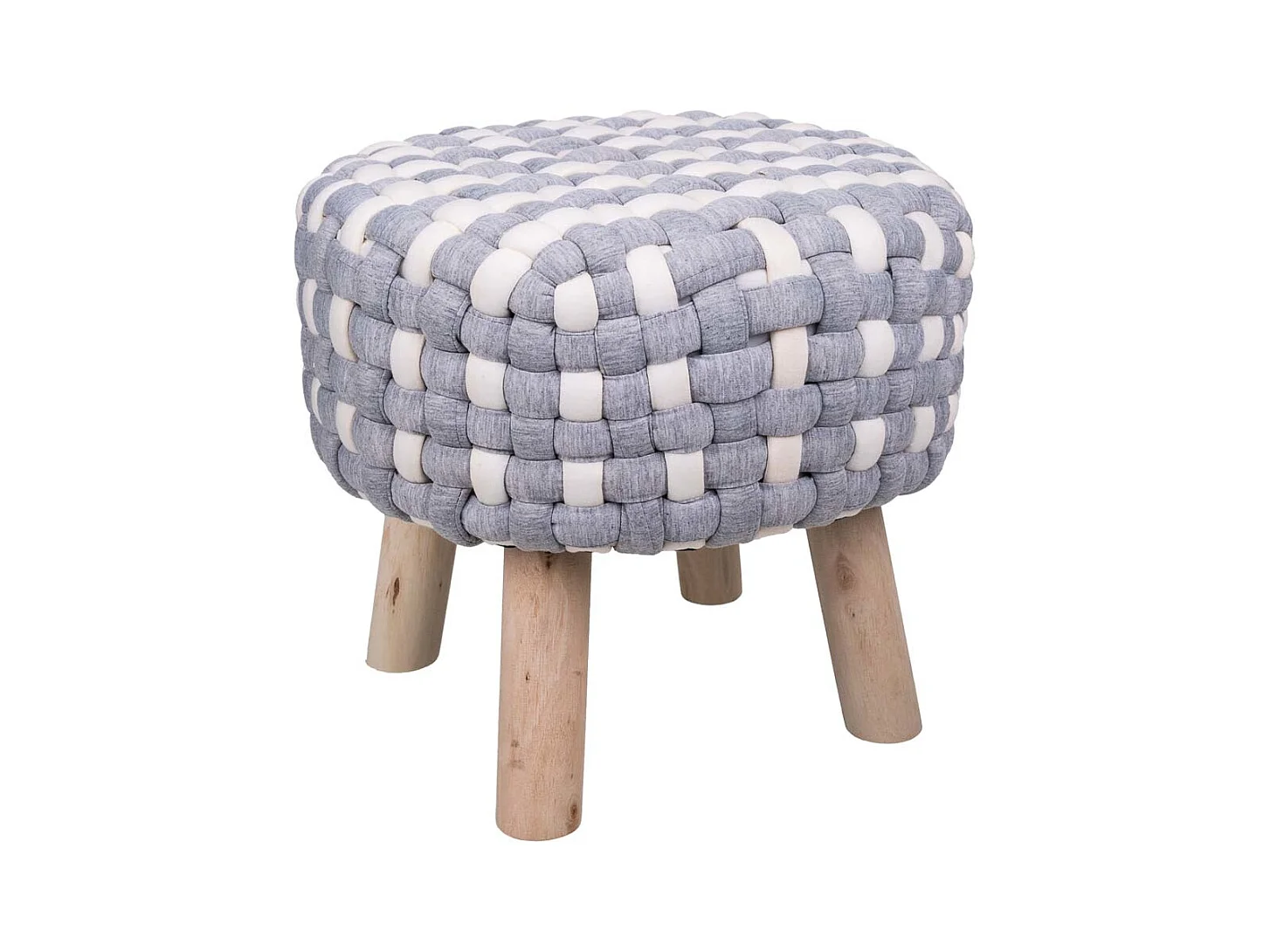 Sgabello grigio in cotone intrecciato e legno 40x40x36h