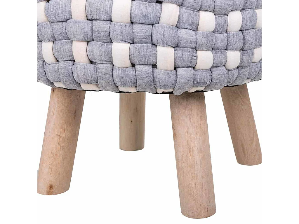 Sgabello grigio in cotone intrecciato e legno 40x40x36h
