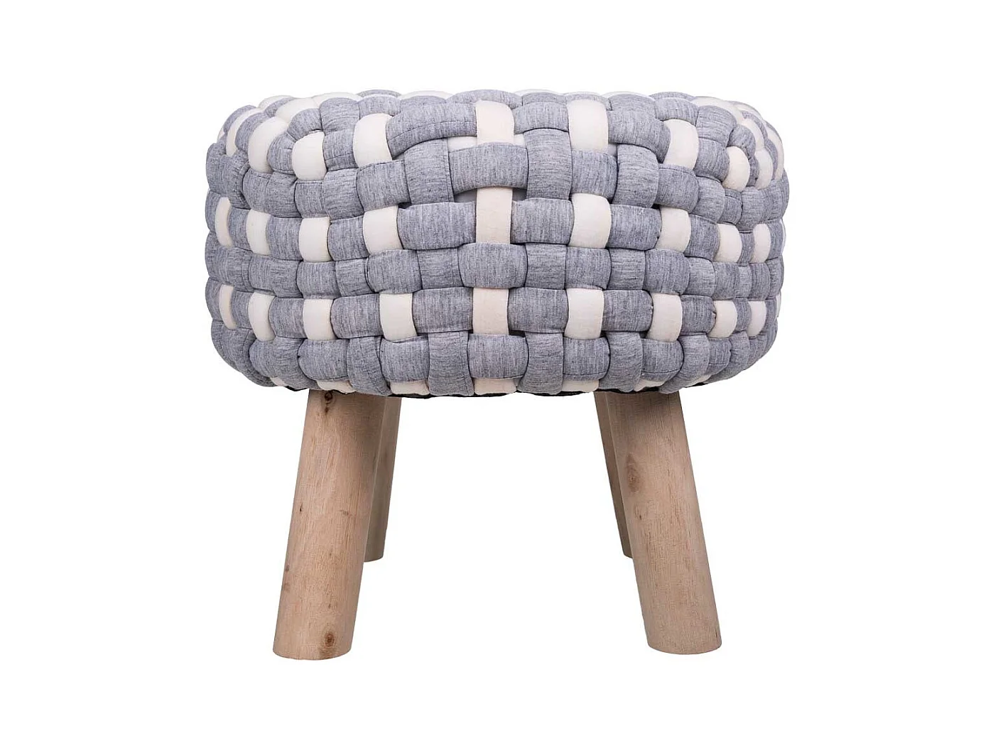 Tabouret en bois et coton tressé gris 40x40x36h