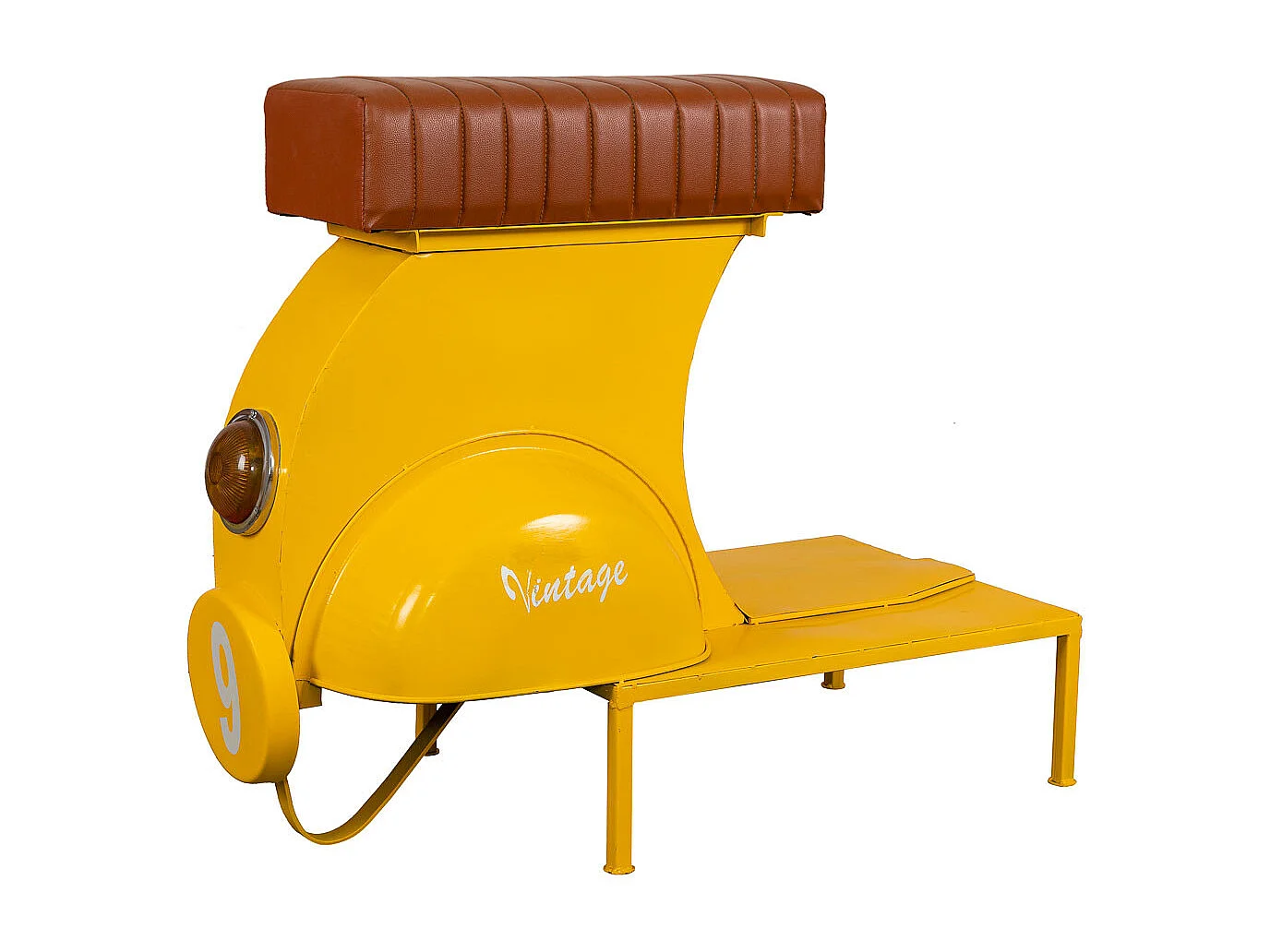 Gelber Hocker aus Metall und Leder, 95x50x75h cm