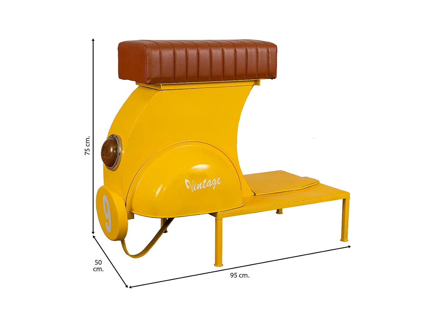 Gelber Hocker aus Metall und Leder, 95x50x75h cm