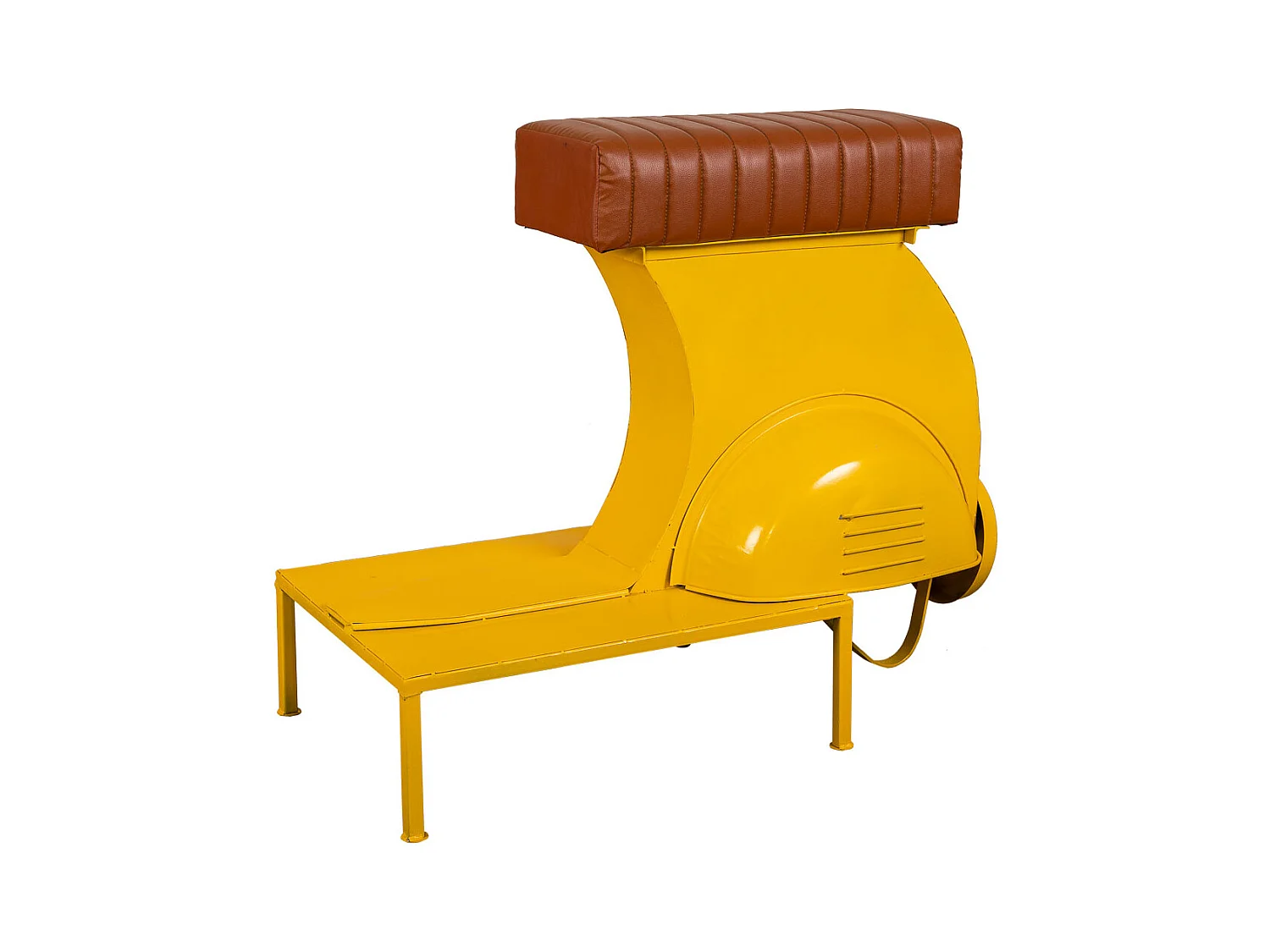 Gelber Hocker aus Metall und Leder, 95x50x75h cm