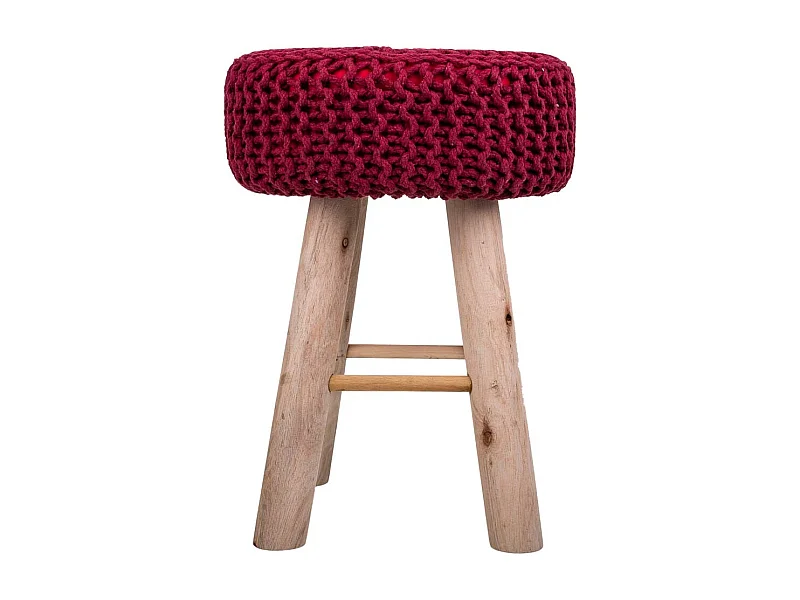 Roter Hocker aus gewebter Baumwolle und Holz, 32x32x44h cm