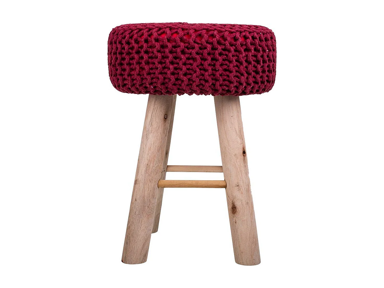 Roter Hocker aus gewebter Baumwolle und Holz, 32x32x44h cm