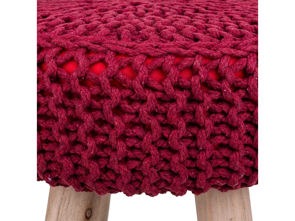 Roter Hocker aus gewebter Baumwolle und Holz, 32x32x44h cm