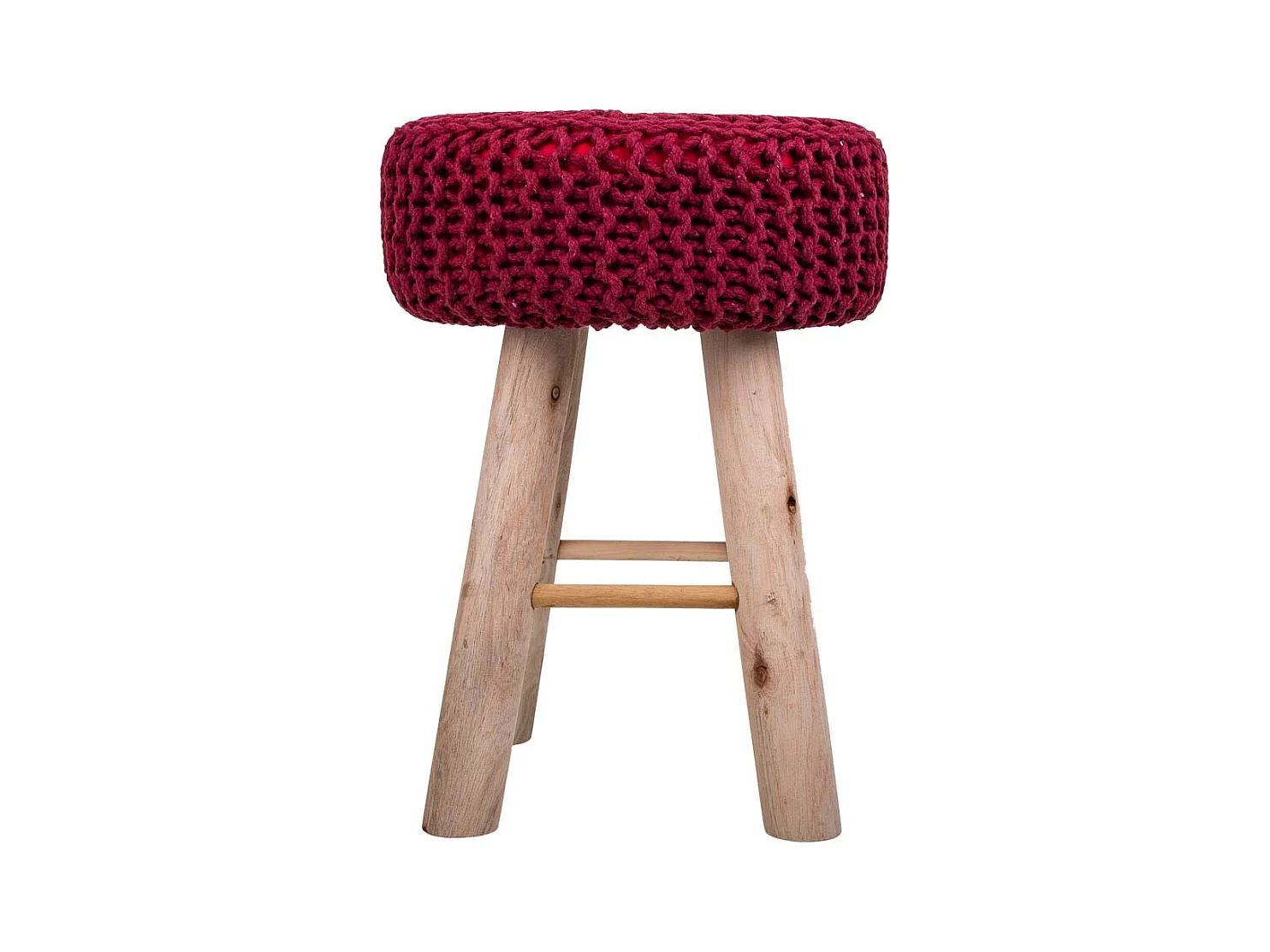 Tabouret en bois et coton tressé rouge 32x32x44h