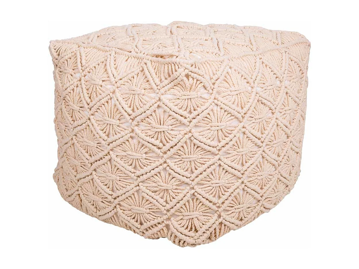 Cremefarbener geflochtener Baumwoll-Puff, 45 x 45 x 40 cm
