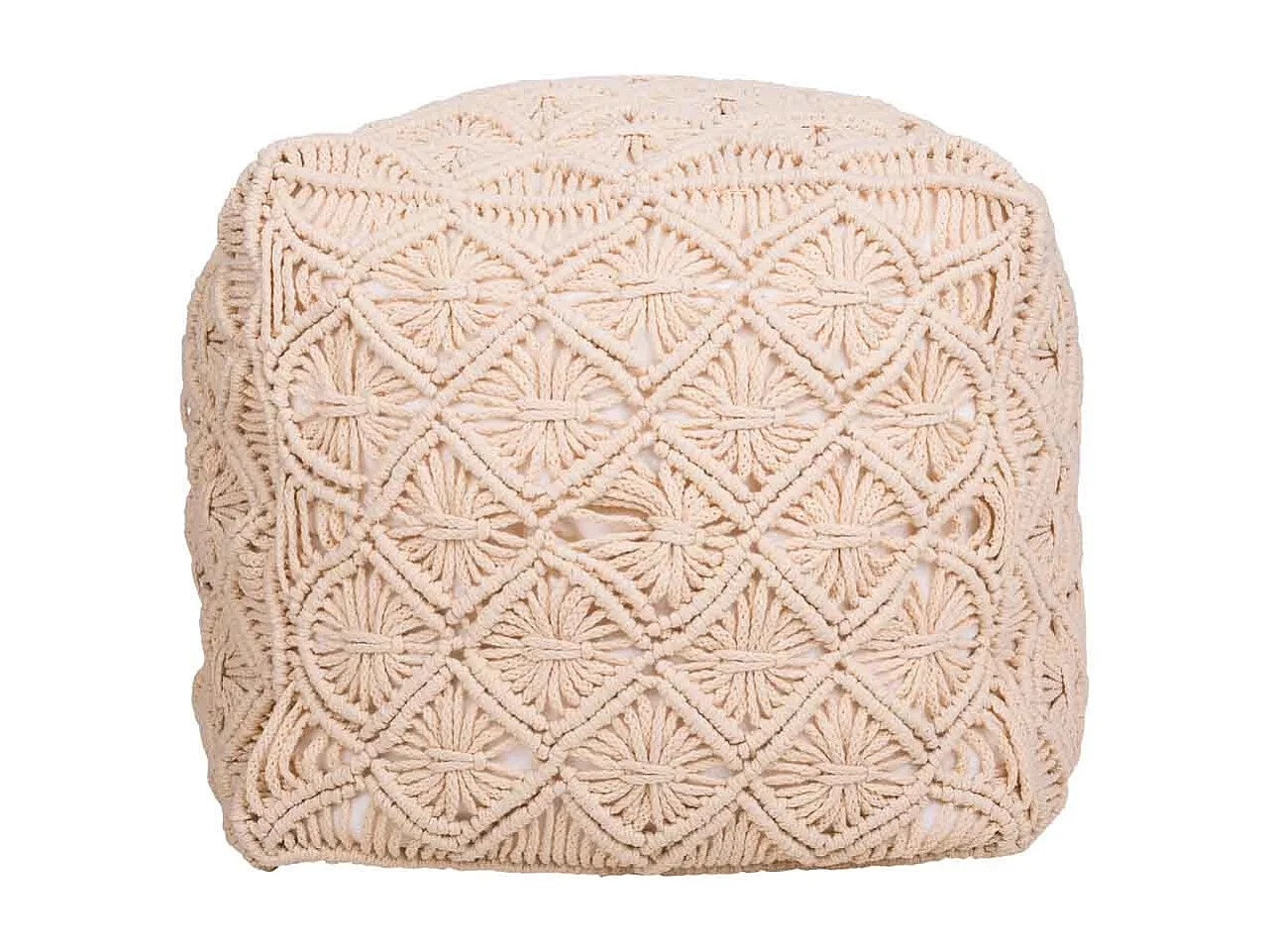Cremefarbener geflochtener Baumwoll-Puff, 45 x 45 x 40 cm