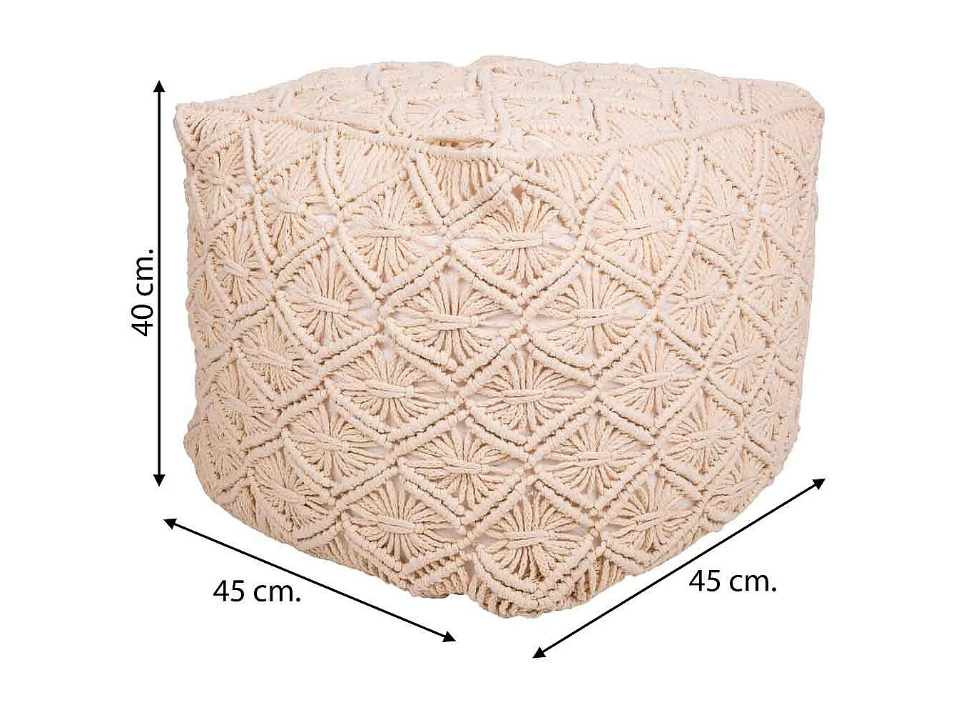 Cremefarbener geflochtener Baumwoll-Puff, 45 x 45 x 40 cm