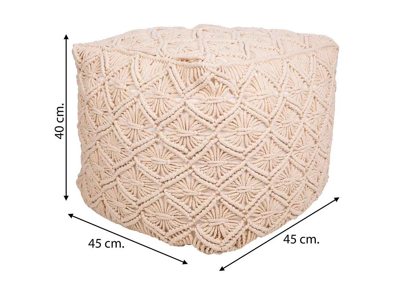Cremefarbener geflochtener Baumwoll-Puff, 45 x 45 x 40 cm