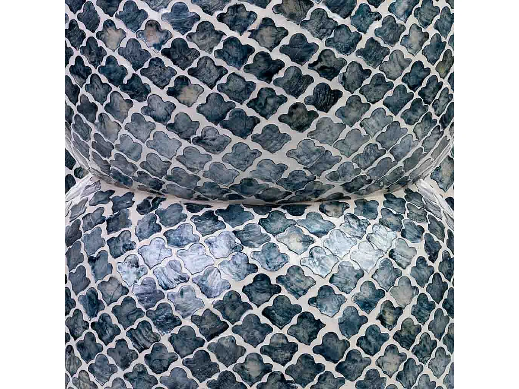 Hocker aus Holz und grauem Capiz, Ø35,5 x H46 cm