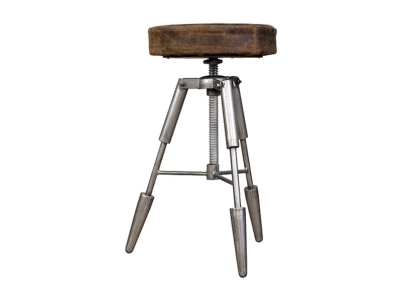 Hocker aus Metall und braunem Leder, 39x39x55h cm