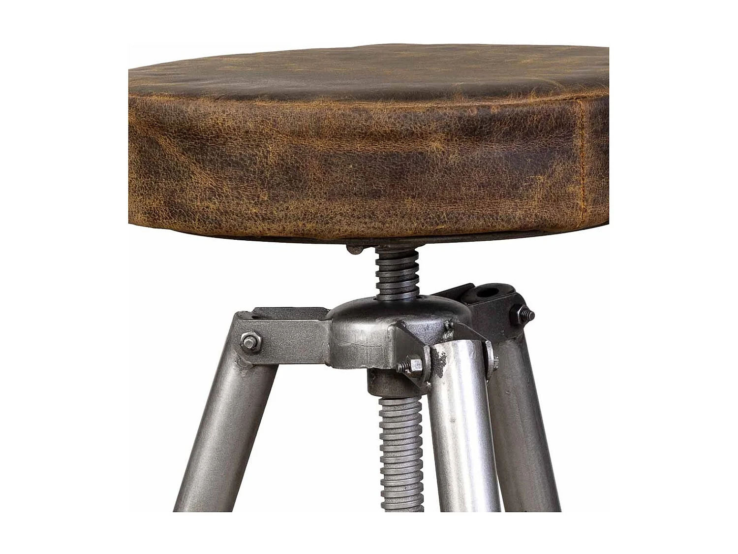 Tabouret en métal et cuir marron 39x39x55h
