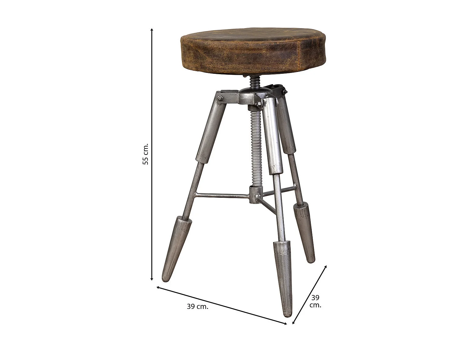 Tabouret en métal et cuir marron 39x39x55h