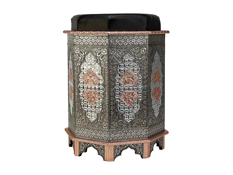 Blauer handbemalter Metallhocker 31x31x42h cm