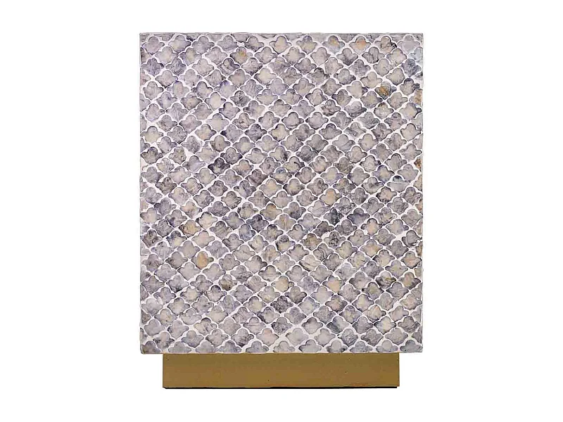 Hocker aus Holz und Capiz, grau, 35x35x45H cm