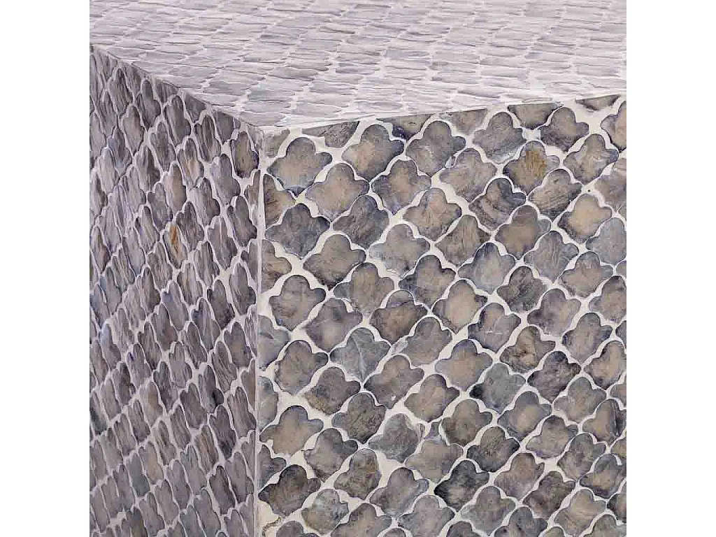 Hocker aus Holz und Capiz, grau, 35x35x45H cm