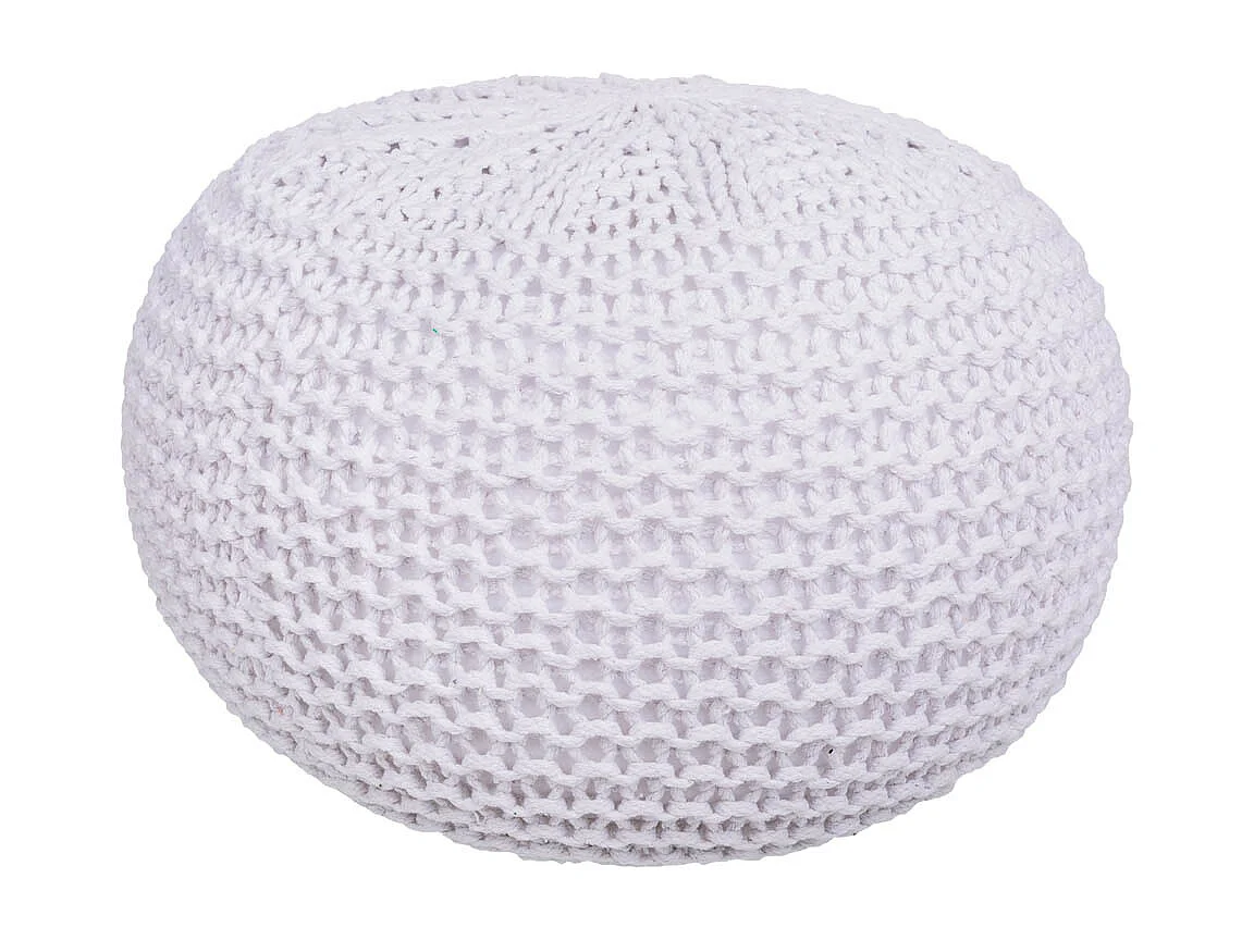 Weißer geflochtener Baumwoll-Puff, 38 x 38 x 30 cm