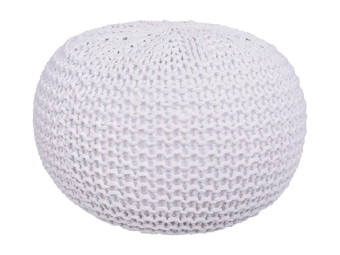 Weißer geflochtener Baumwoll-Puff, 38x38x30 cm