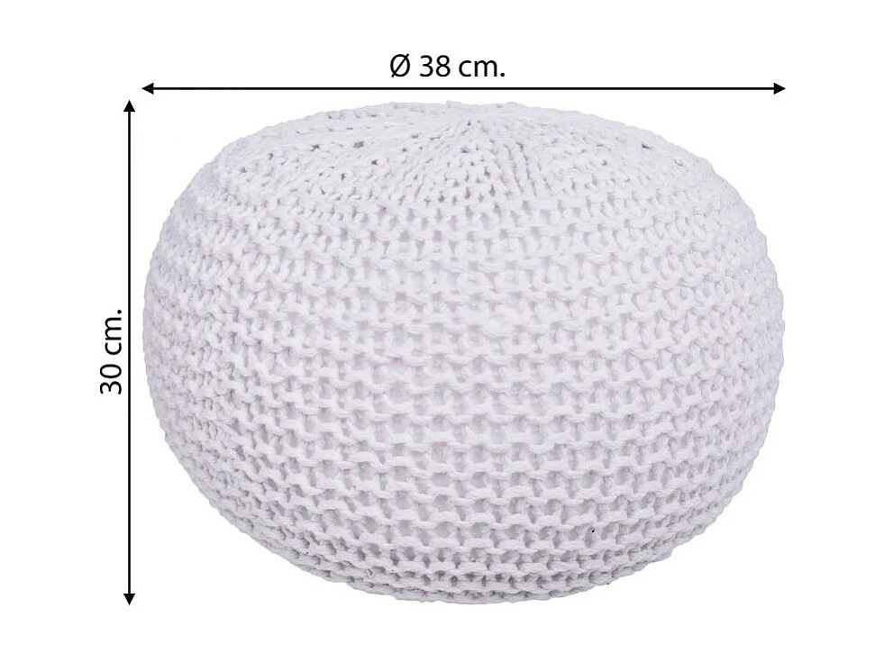 Weißer geflochtener Baumwoll-Puff, 38x38x30 cm