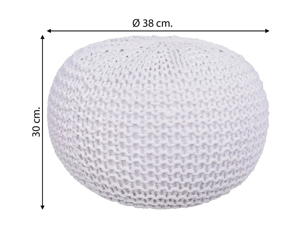 Weißer geflochtener Baumwoll-Puff, 38x38x30 cm