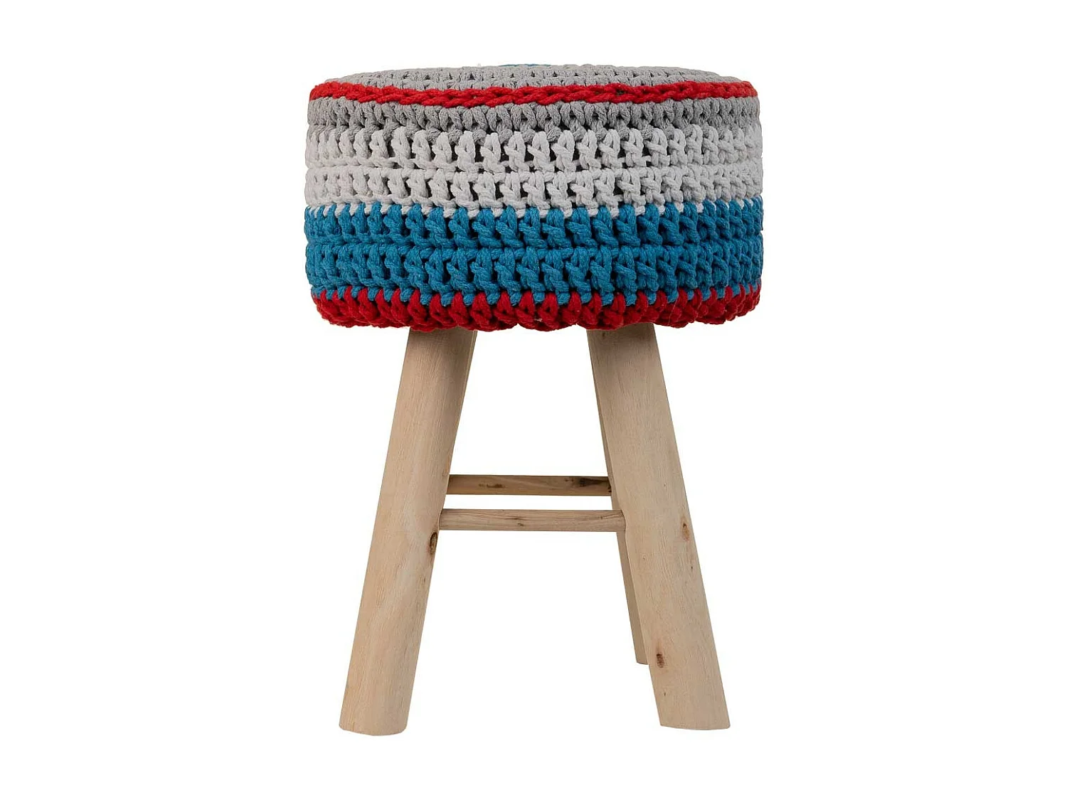 Blauer Hocker aus gewebter Baumwolle und Holz, 32x32x44h cm