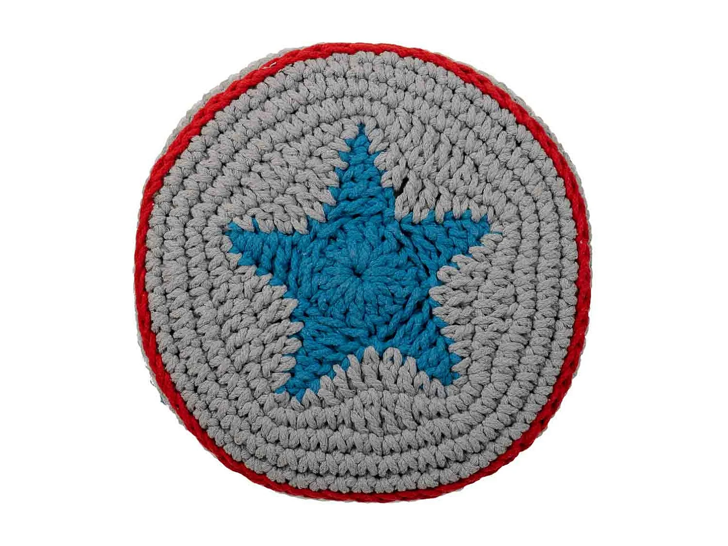 Blauer Hocker aus gewebter Baumwolle und Holz, 32x32x44h cm