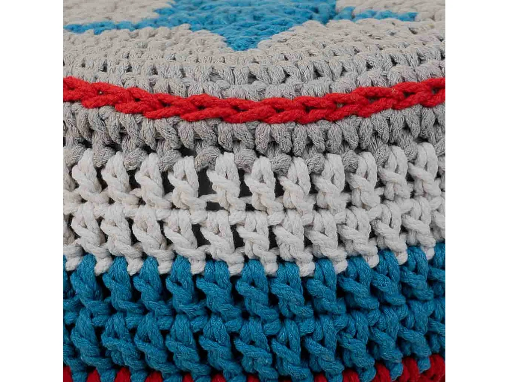 Blauer Hocker aus gewebter Baumwolle und Holz, 32x32x44h cm