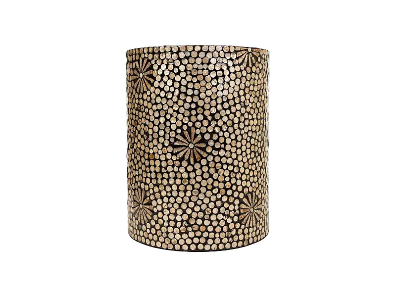 Runder Holzhocker mit braunem Capiz-Finish, 40 x 40 x 51 cm