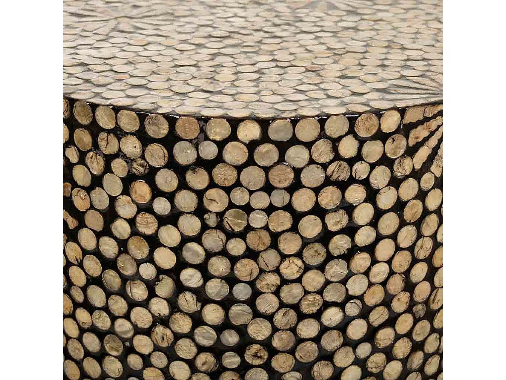 Runder Holzhocker mit braunem Capiz-Finish, 40 x 40 x 51 cm