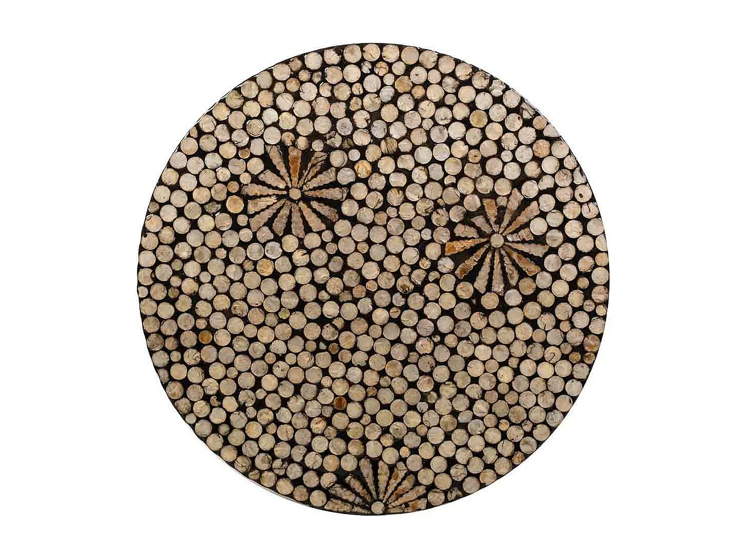 Tabouret rond en bois avec finition en capiz marron 40x40x51h