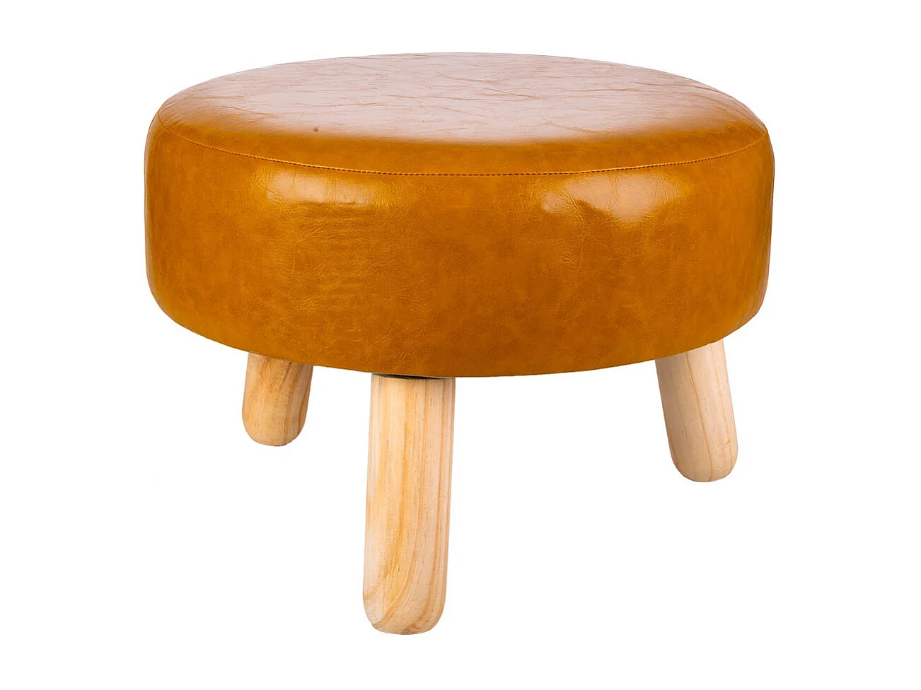 Banqueta de madeira e couro sintético laranja 40x40x13/29