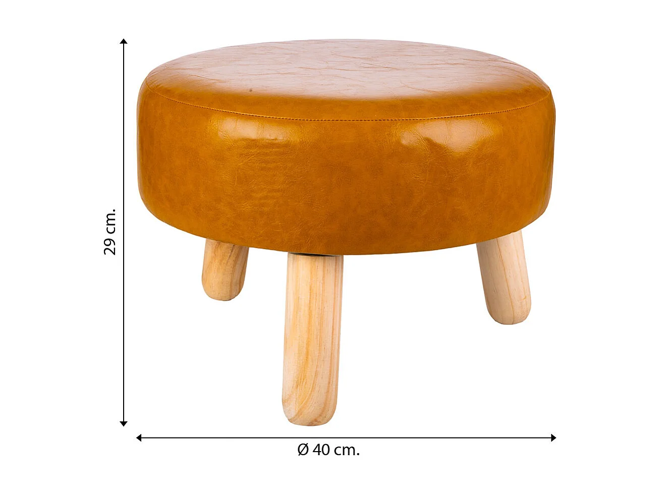 Banqueta de madeira e couro sintético laranja 40x40x13/29