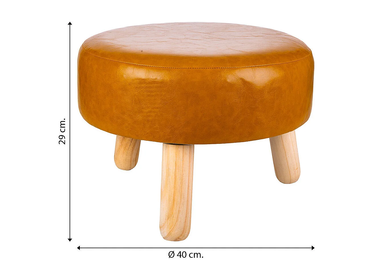 Banqueta de madeira e couro sintético laranja 40x40x13/29