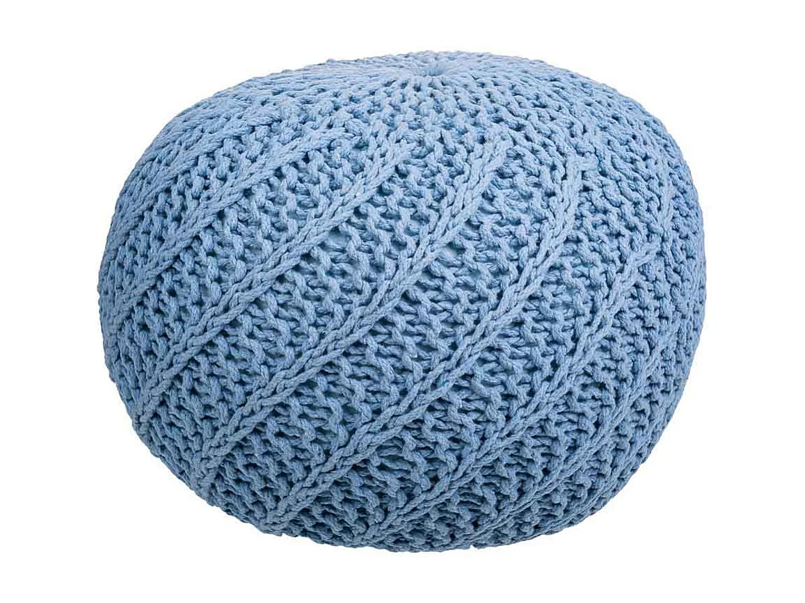 Puf in cotone intrecciato blu 45x45x30h