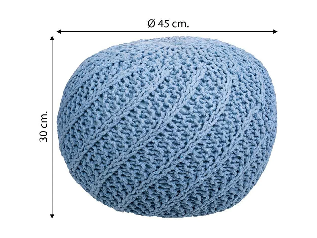 Puf in cotone intrecciato blu 45x45x30h
