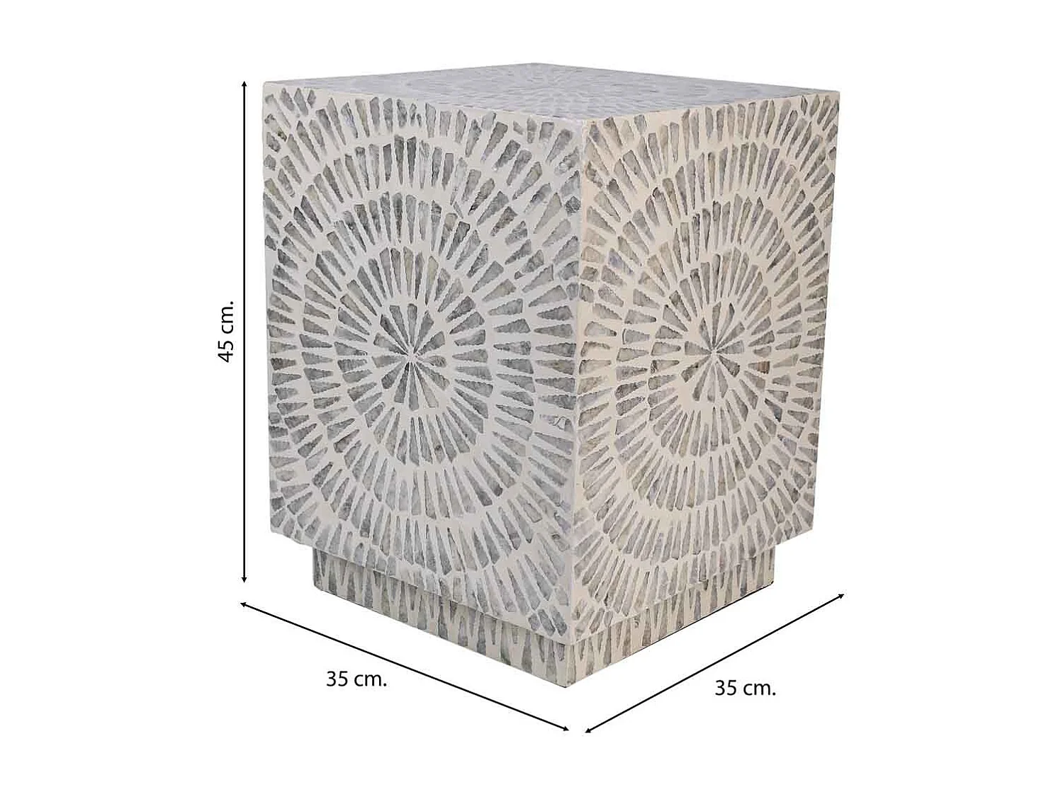Holzhocker mit grauem Capiz-Finish, 35x35x45H cm