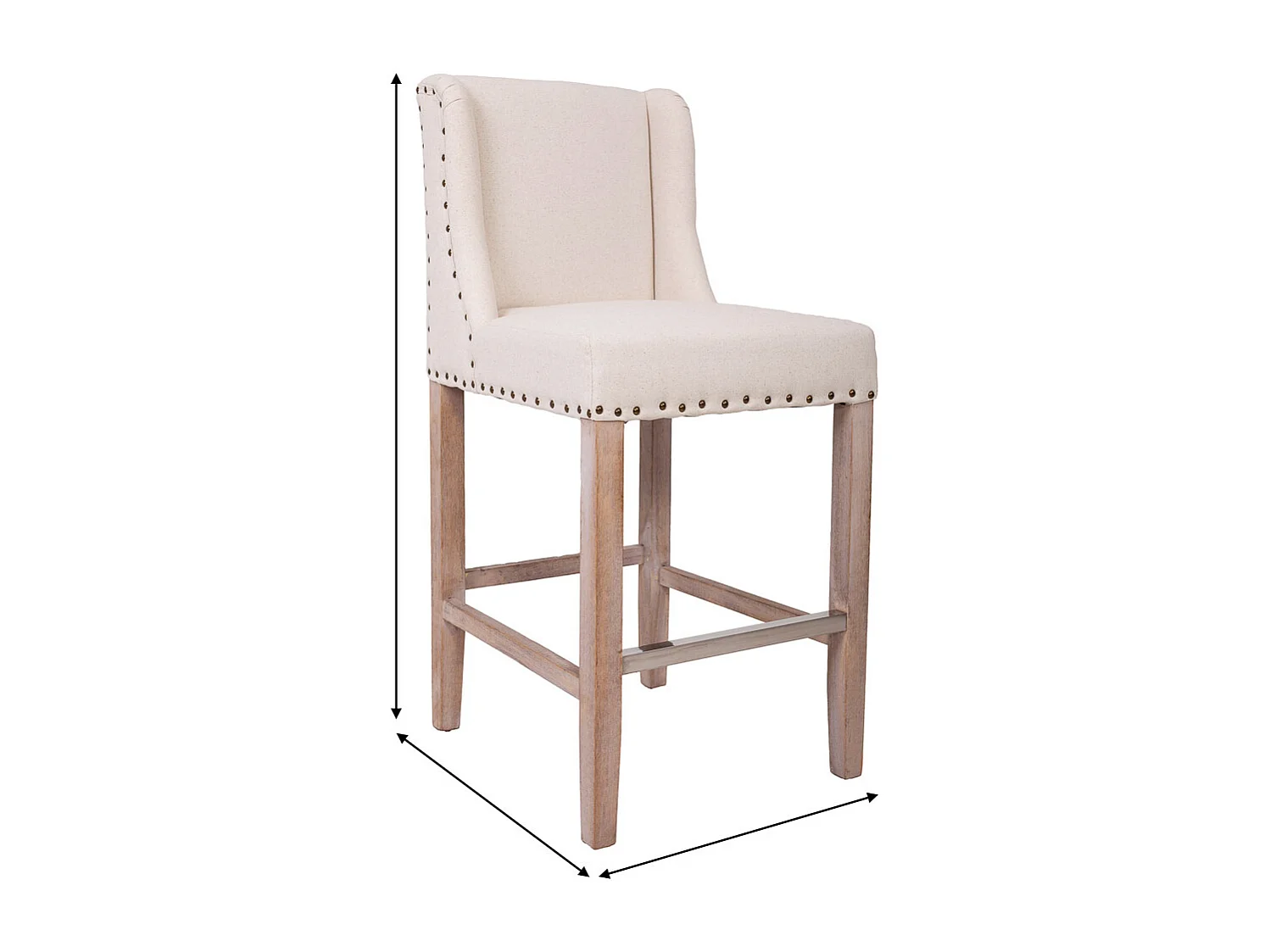 Gepolsterter Hocker aus Holz und Beige, 48 x 58 x 67/104 h cm