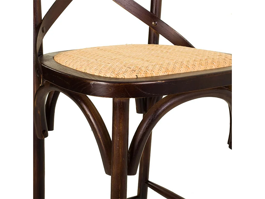 Taburete de madera y asiento de ratán marrón 45x53x75/116