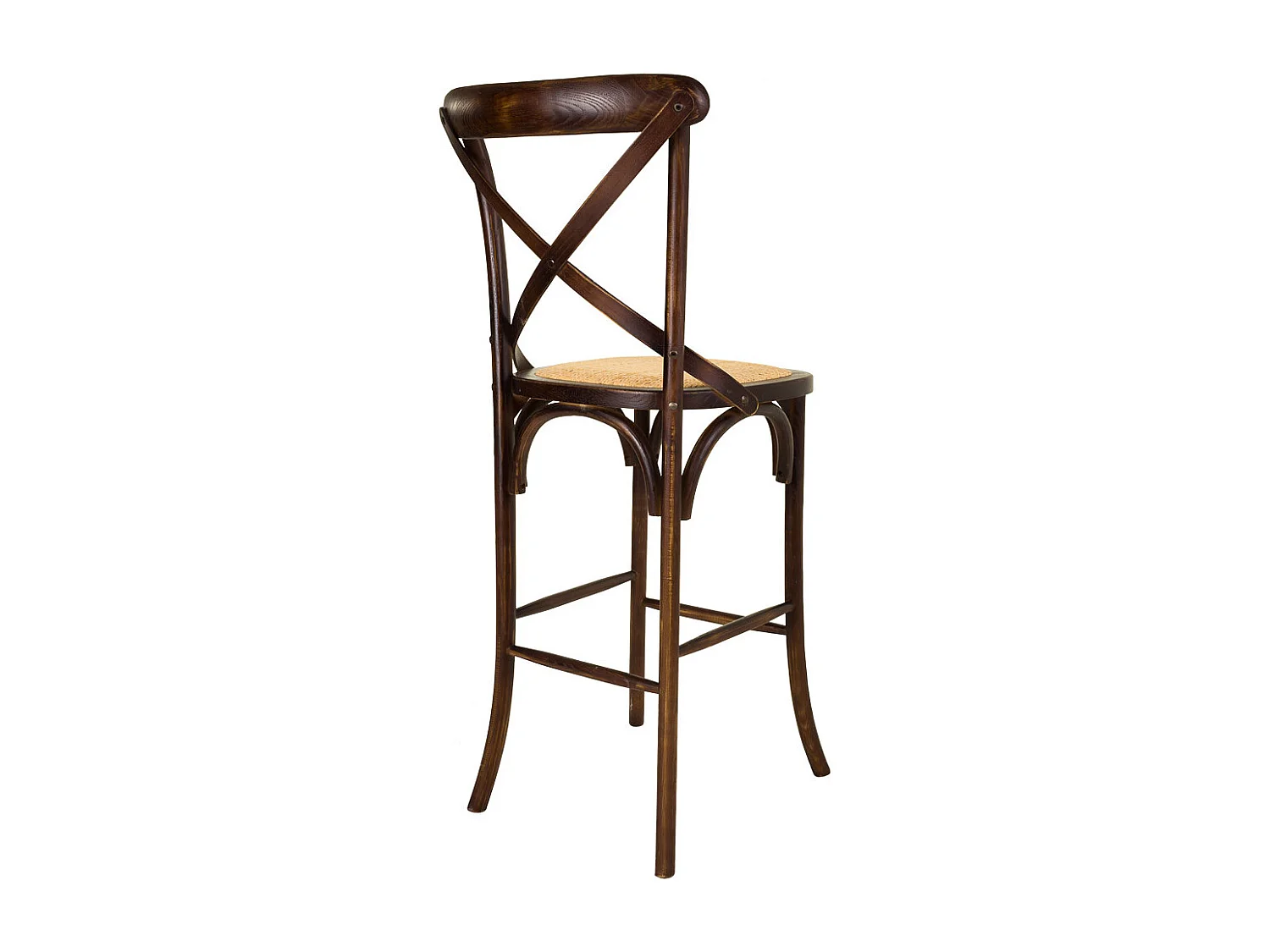 Banqueta de madeira e assento de rattan marrom 45x53x75/116