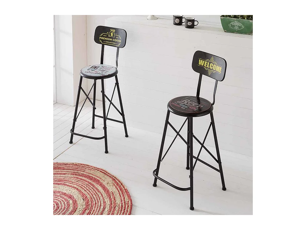 Tabouret haut en métal noir 46x40x100h