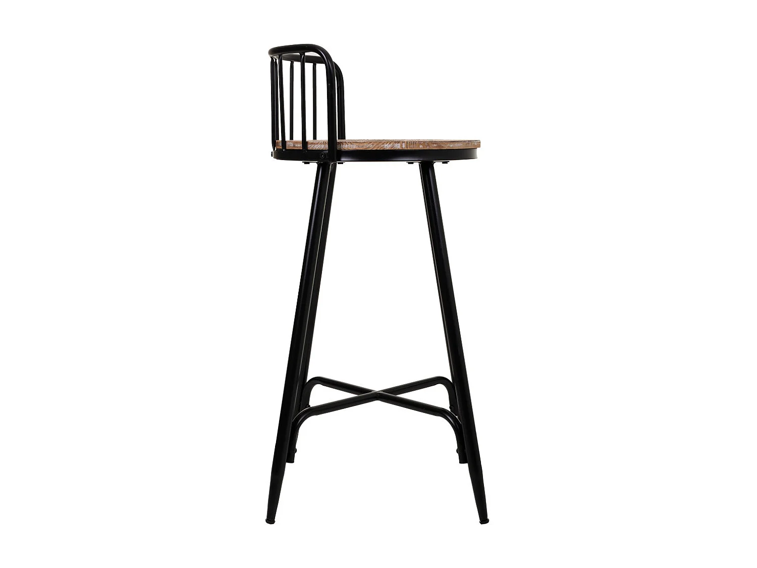 Hocker mit Rückenlehne aus Metall und grauem Holz, 41x41x88h cm