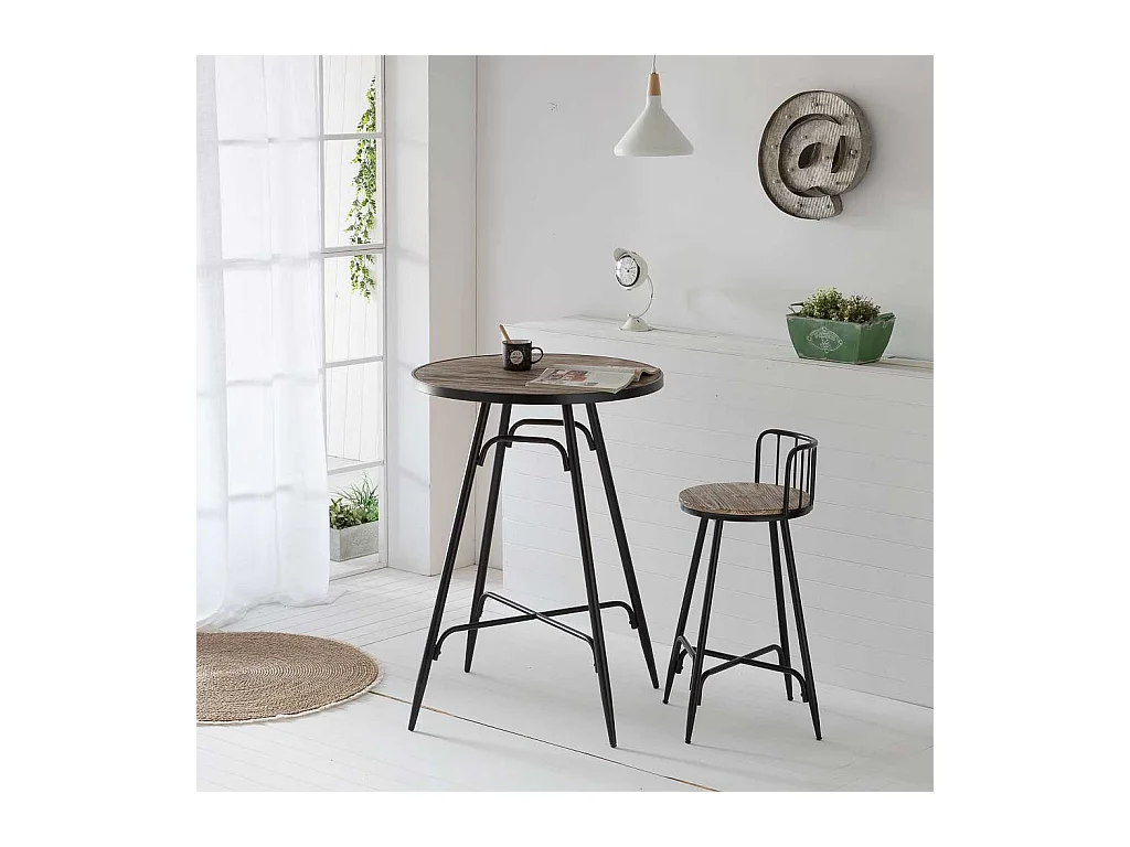 Tabouret avec dossier en métal et bois gris 41x41x88h