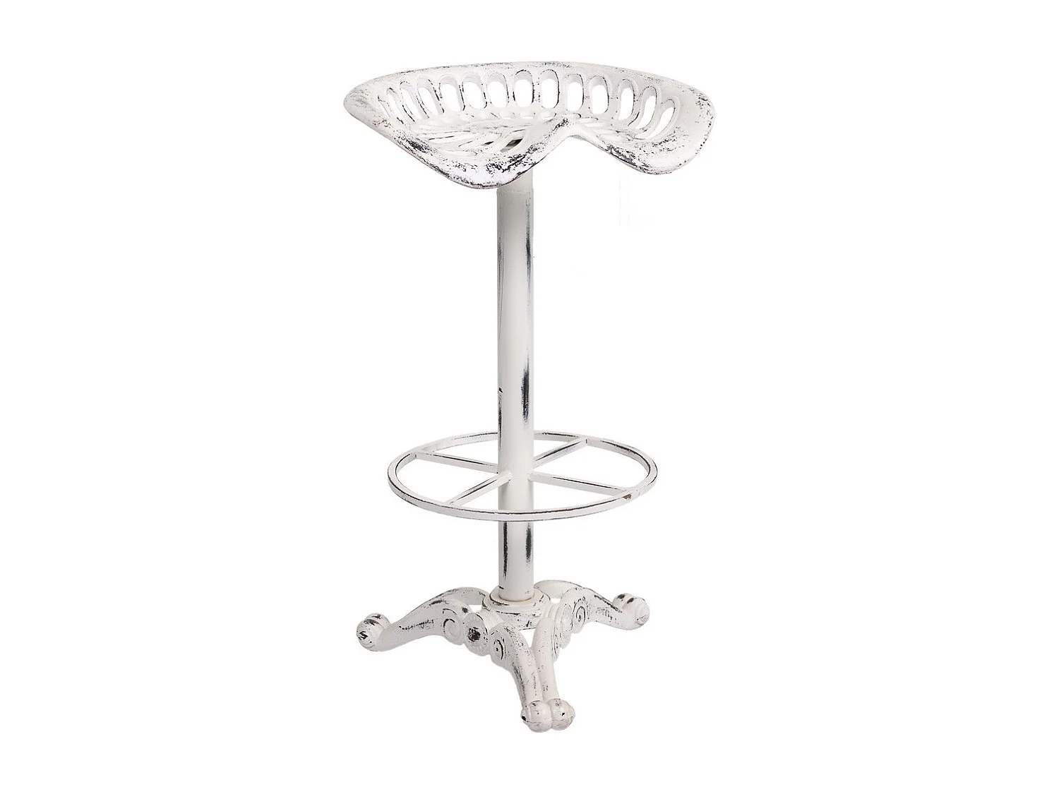 Banqueta de madeira lacada branca e metal 44x34x80