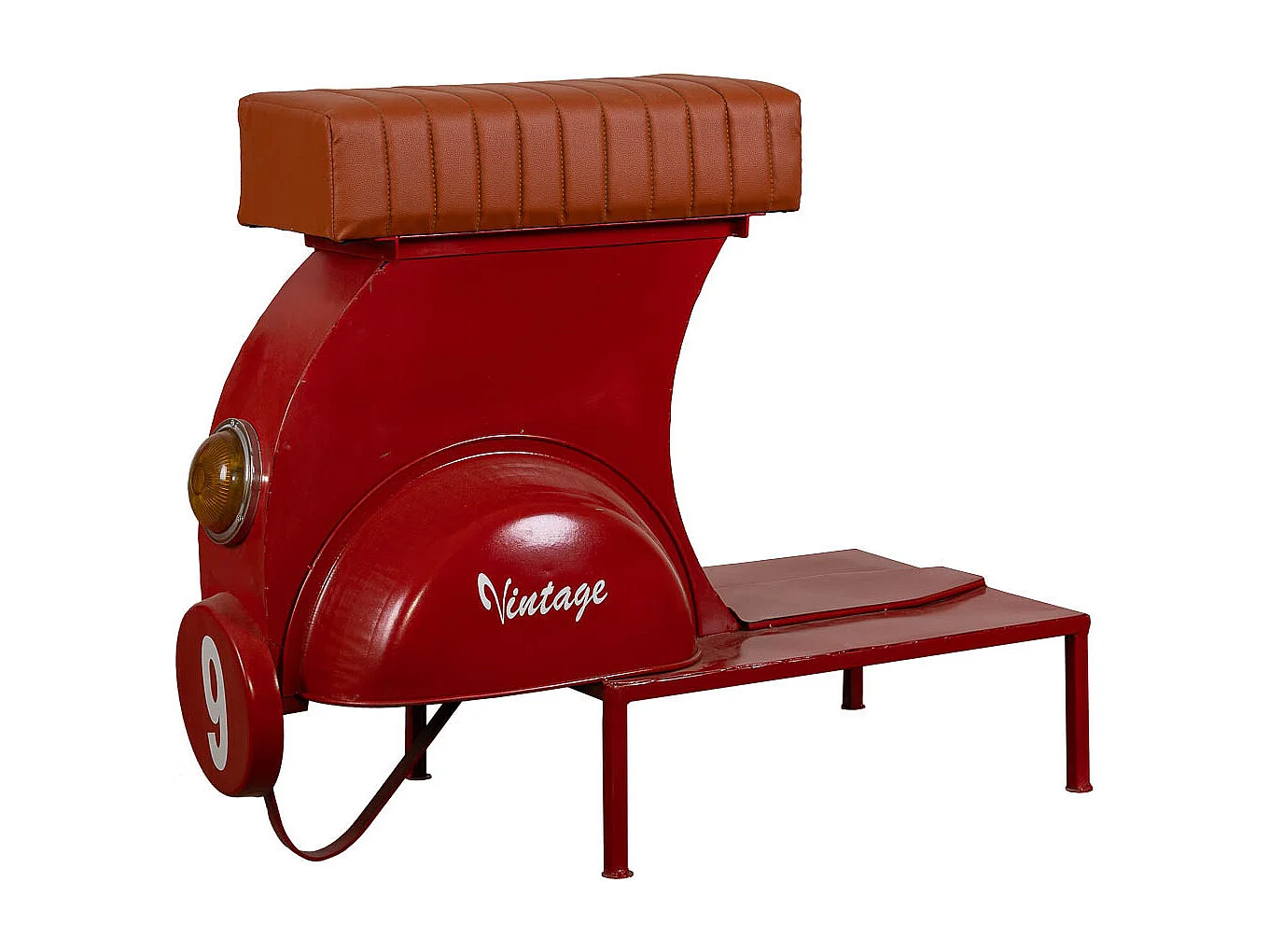 Banqueta vermelha de metal e couro 95x50x75