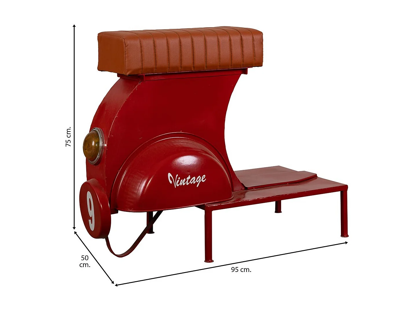 Banqueta vermelha de metal e couro 95x50x75