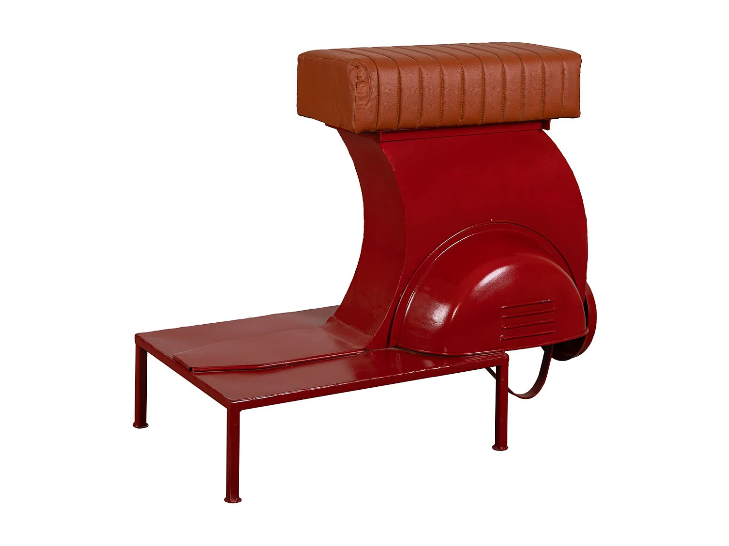 Banqueta vermelha de metal e couro 95x50x75