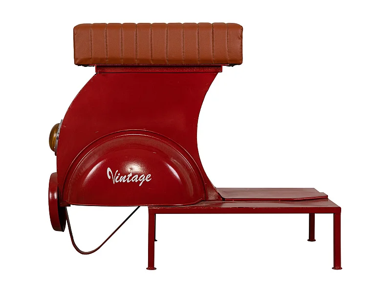 Roter Hocker aus Metall und Leder, 95x50x75h cm