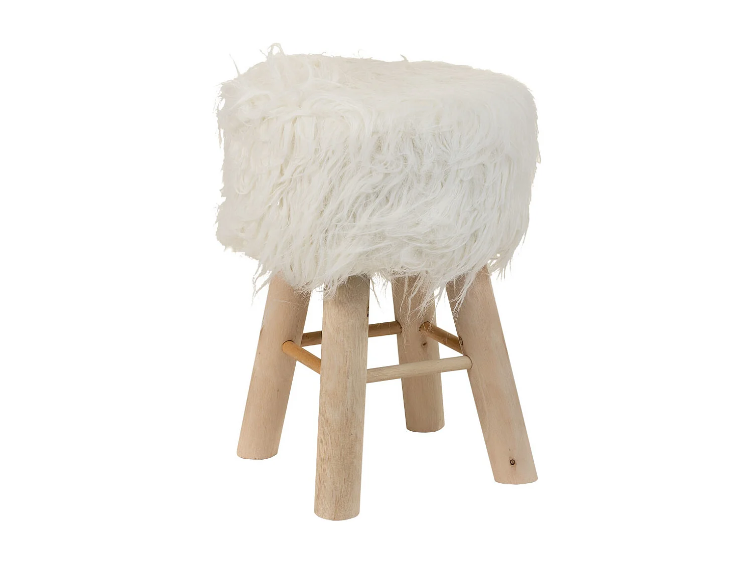 Holzhocker mit weißem Stoffbezug, 32x32x44h cm